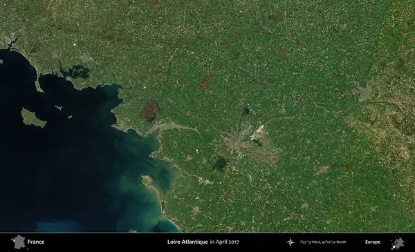 Loire-Atlantique 'de. Nisan 2017 'de Copernicus Sentinel karolarından oluşan bir uydu görüntüsü üzerine Fransa' nın idari bölgesi