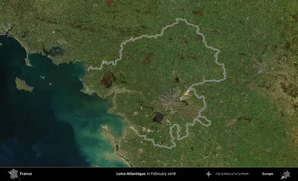 Loire-Atlantique 'de. Copernicus Sentinel 'in Şubat 2018' de çekilen uydu görüntüsünde Fransa 'nın idari bölgesinin ana hatları belirlendi.