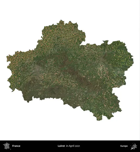 Loiret. Fransa 'nın idari bölgesi, Nisan 2021' de çekilen Kopernik Nöbetçi karolarından oluşan bir uydu görüntüsü ile beyaza izole edildi.