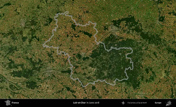 Loir-et-Cher. Haziran 2018 'de çekilen Copernicus Sentinel karolarından oluşan bir uydu görüntüsü üzerine Fransa' nın idari bölgesinin ana hatlarını belirledik.