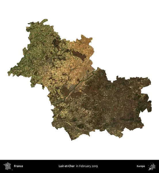 Loir-et-Cher. Fransa 'nın idari bölgesi, Şubat 2019' da çekilen Kopernik Nöbetçi karolarından oluşan uydu görüntüsüyle beyaza izole edildi.