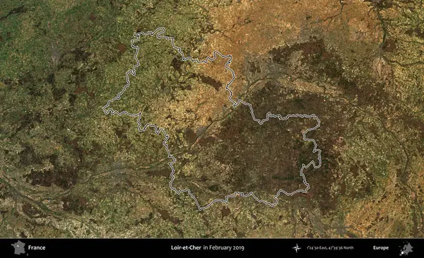 Loir-et-Cher. Copernicus Sentinel 'in Şubat 2019' da çekilen uydu görüntüsünde Fransa 'nın idari bölgesinin ana hatları belirlendi.