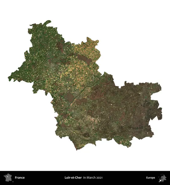 Loir-et-Cher. Fransa 'nın idari bölgesi, Mart 2021' de çekilen Kopernik Nöbetçi karolarından oluşan bir uydu görüntüsüyle beyaza izole edildi.