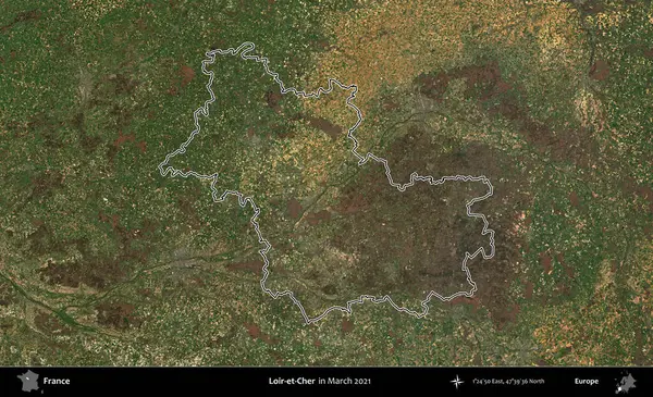 Loir-et-Cher. Mart 2021 'de çekilen Copernicus Sentinel karolarından oluşan bir uydu görüntüsünde Fransa' nın idari bölgesinin ana hatları belirlendi.