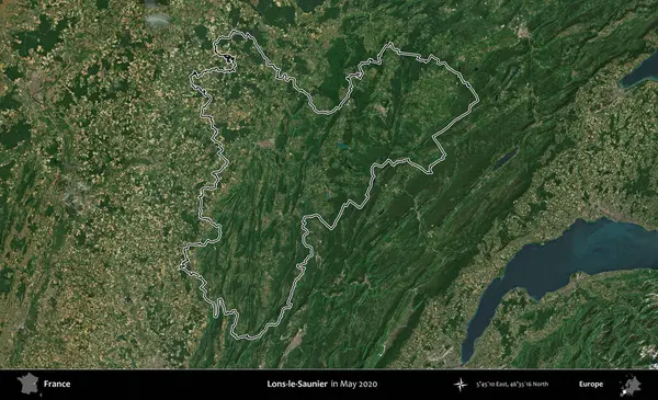 Lons-le-Saunier. Mayıs 2020 'de çekilen Copernicus Sentinel karolarından oluşan bir uydu görüntüsünde Fransa' nın idari bölgesinin ana hatları belirlendi.