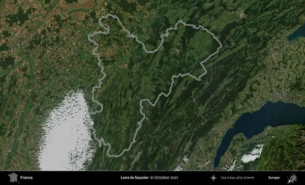 Lons-le-Saunier. Copernicus Sentinel 'in Ekim 2021' de çekilen uydu görüntüsünde Fransa 'nın idari bölgesinin ana hatları belirlendi.