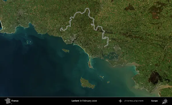 Lorient. Copernicus Sentinel 'in Şubat 2020' de çekilen uydu görüntüsünde Fransa 'nın idari bölgesinin ana hatları belirlendi.