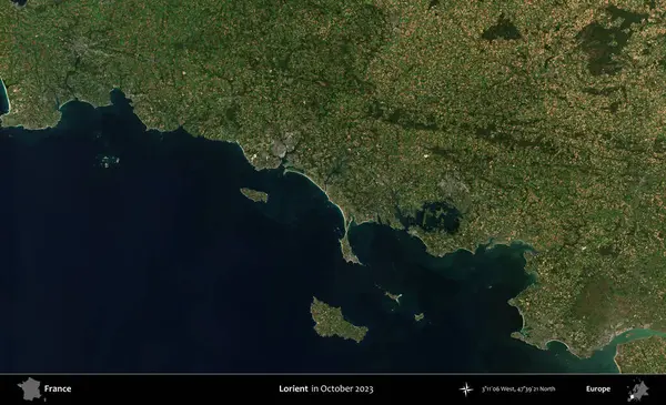 Lorient. Copernicus Sentinel 'in Ekim 2023' te çekilmiş uydu görüntüsü üzerine Fransa 'nın idari bölgesi.