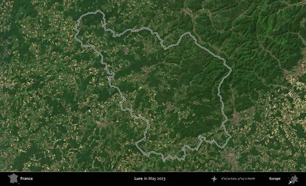 Yem. Mayıs 2023 'te çekilen Copernicus Sentinel karolarından oluşan bir uydu görüntüsünde Fransa' nın idari bölgesinin ana hatları belirlendi.
