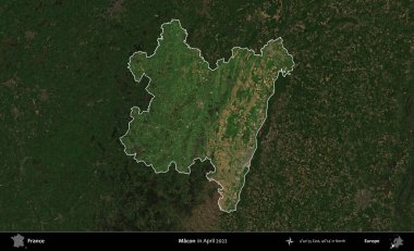 Macon. Fransa 'nın idari alanı, Nisan 2022' de çekilen Kopernik Nöbetçi karolarından oluşan koyu renkli bir uydu görüntüsü üzerinde vurgulandı ve özetlendi.