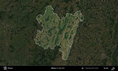 Macon. Fransa 'nın idari alanı, Temmuz 2022' de çekilen Kopernik Nöbetçi karolarından oluşan koyu renkli bir uydu görüntüsüyle vurgulandı ve özetlendi.