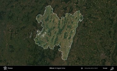 Macon. Fransa 'nın idari alanı, Ağustos 2024' te çekilen Kopernik Sentinel karolarından oluşan koyu renkli bir uydu görüntüsü üzerinde vurgulandı ve özetlendi.