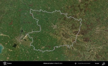 Maine-et-Loire. Mart 2022 'de çekilen Copernicus Sentinel karolarından oluşan bir uydu görüntüsünde Fransa' nın idari bölgesinin ana hatları belirlendi.
