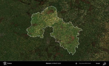Mamers. Fransa 'nın idari alanı, Mart 2020' de çekilen Kopernik Nöbetçi karolarından oluşan koyu renkli bir uydu görüntüsü üzerinde vurgulandı ve özetlendi.