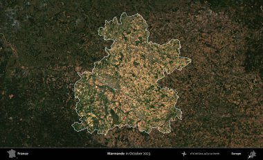 Marmande. Fransa 'nın idari alanı, Ekim 2023' te çekilen Kopernik Nöbetçi karolarından oluşan koyu renkli bir uydu görüntüsü üzerinde vurgulandı ve özetlendi.