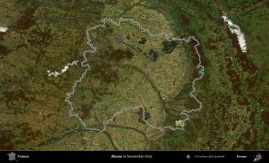 Marne. Copernicus Sentinel 'in Kasım 2020' de çekilen uydu görüntüsünde Fransa 'nın idari bölgesinin ana hatları belirlendi.