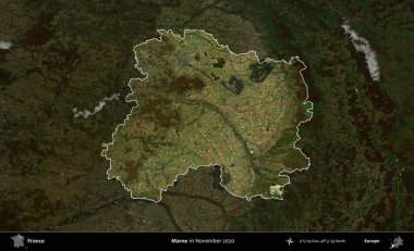 Marne. Fransa 'nın idari alanı, Kopernik Sentinel' in Kasım 2020 'de çekilmiş koyu renkli bir uydu görüntüsüyle vurgulandı ve özetlendi.