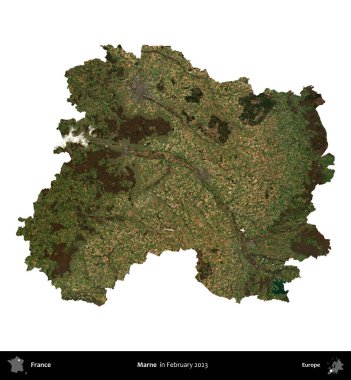 Marne. Fransa 'nın idari bölgesi, Şubat 2023' te çekilen Kopernik Nöbetçi karolarından oluşan bir uydu görüntüsüyle beyaza izole edildi.