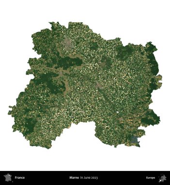 Marne. Fransa 'nın idari bölgesi, Haziran 2023' te çekilen Kopernik Nöbetçi karolarından oluşan bir uydu görüntüsüyle beyaza izole edildi.