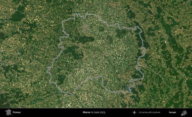 Marne. Haziran 2023 'te çekilen Copernicus Sentinel karolarından oluşan bir uydu görüntüsünde Fransa' nın idari bölgesinin ana hatları belirlendi.