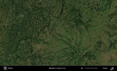 Mauriac. Copernicus Sentinel 'in Ağustos 2024' te çekilmiş uydu görüntüsü üzerine Fransa 'nın idari bölgesi.