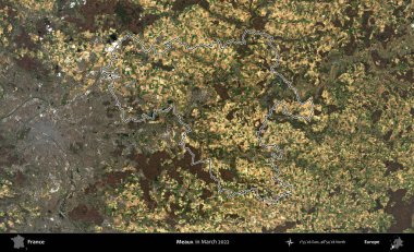 Meaux. Mart 2022 'de çekilen Copernicus Sentinel karolarından oluşan bir uydu görüntüsünde Fransa' nın idari bölgesinin ana hatları belirlendi.