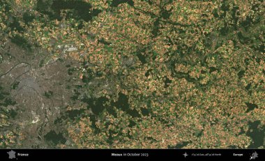 Meaux. Copernicus Sentinel 'in Ekim 2023' te çekilmiş uydu görüntüsü üzerine Fransa 'nın idari bölgesi.