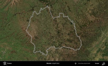 Mende. Nisan 2022 'de çekilen Copernicus Sentinel karolarından oluşan bir uydu görüntüsünde Fransa' nın idari bölgesinin ana hatları belirlendi.