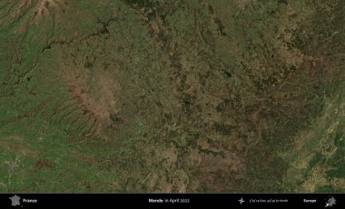 Mende. Copernicus Sentinel 'in Nisan 2022' de çekilmiş uydu görüntüsü üzerine Fransa 'nın idari bölgesi.