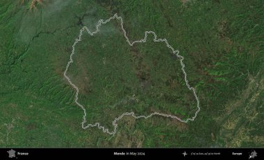 Mende. Mayıs 2024 'te çekilen Copernicus Sentinel karolarından oluşan bir uydu görüntüsünde Fransa' nın idari bölgesinin ana hatlarını çizdim.