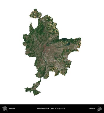 Metropole de Lyon 'da. Fransa 'nın idari bölgesi, Mayıs 2024' te çekilen Kopernik Nöbetçi karolarından oluşan bir uydu görüntüsü üzerinde beyaza izole edildi.