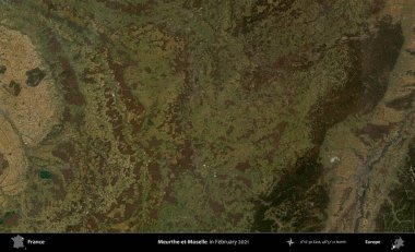 Meurthe-et-Moselle. Copernicus Sentinel 'in Şubat 2021' de çekilmiş uydu görüntüsü üzerine Fransa 'nın idari bölgesi.