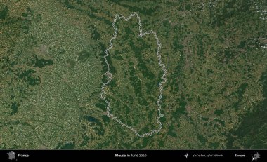 Meuse. Haziran 2020 'de çekilen Copernicus Sentinel karolarından oluşan bir uydu görüntüsü üzerine Fransa' nın idari bölgesinin ana hatlarını belirledik.