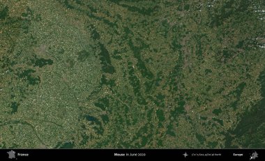Meuse. Copernicus Sentinel 'in Haziran 2020' de çekilmiş uydu görüntüsü üzerine Fransa 'nın idari bölgesi.
