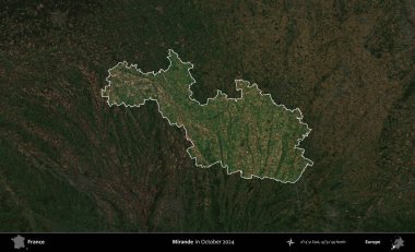 Mirande. Fransa 'nın idari alanı, Ekim 2024' te çekilen Kopernik Nöbetçi karolarından oluşan koyu renkli bir uydu görüntüsü üzerinde vurgulandı ve özetlendi.