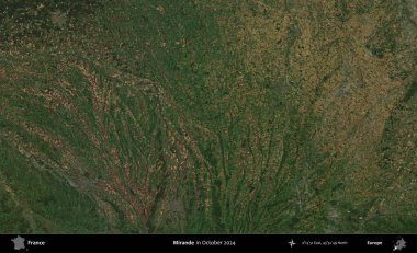 Mirande. Copernicus Sentinel 'in Ekim 2024' te çekilmiş uydu görüntüsü üzerine Fransa 'nın idari bölgesi.