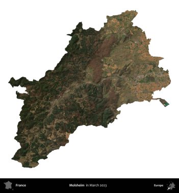 Molsheim. Fransa 'nın idari bölgesi, Mart 2023' te çekilen Kopernik Nöbetçi karolarından oluşan bir uydu görüntüsüyle beyaza izole edildi.