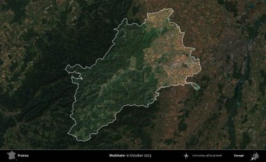 Molsheim. Fransa 'nın idari alanı, Ekim 2023' te çekilen Kopernik Nöbetçi karolarından oluşan koyu renkli bir uydu görüntüsü üzerinde vurgulandı ve özetlendi.