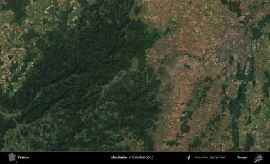 Molsheim. Copernicus Sentinel 'in Ekim 2023' te çekilmiş uydu görüntüsü üzerine Fransa 'nın idari bölgesi.