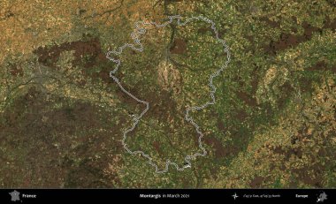 Montargis. Mart 2021 'de çekilen Copernicus Sentinel karolarından oluşan bir uydu görüntüsünde Fransa' nın idari bölgesinin ana hatları belirlendi.