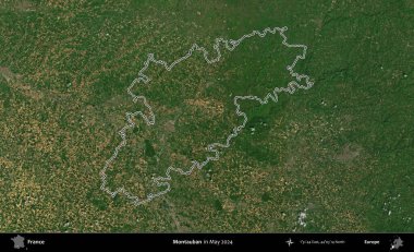 Montauban. Mayıs 2024 'te çekilen Copernicus Sentinel karolarından oluşan bir uydu görüntüsünde Fransa' nın idari bölgesinin ana hatlarını çizdim.
