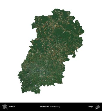 Montbard 'da. Fransa 'nın idari bölgesi, Mayıs 2023' te çekilen Kopernik Nöbetçi karolarından oluşan bir uydu görüntüsüyle beyaza izole edildi.