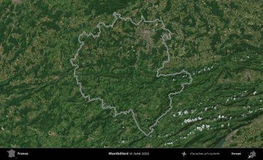 Montbeliard 'da. Haziran 2020 'de çekilen Copernicus Sentinel karolarından oluşan bir uydu görüntüsü üzerine Fransa' nın idari bölgesinin ana hatlarını belirledik.