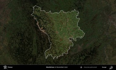 Montbrison 'da. Fransa 'nın idari alanı, Kopernik Sentinel' in Kasım 2020 'de çekilmiş koyu renkli bir uydu görüntüsüyle vurgulandı ve özetlendi.