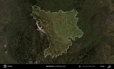 Montbrison 'da. Fransa 'nın idari alanı, Şubat 2021' de çekilen Kopernik Sentinel karolarından oluşan koyu renkli bir uydu görüntüsü üzerinde vurgulandı ve özetlendi.