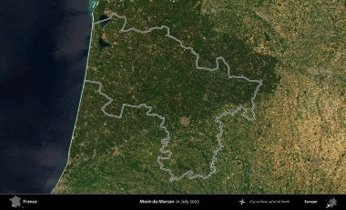 Mont-de-Marsan. Copernicus Sentinel 'in Temmuz 2022' de çekilen uydu görüntüsünde Fransa 'nın idari bölgesinin ana hatları belirlendi.