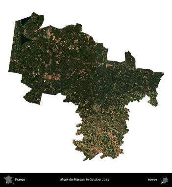 Mont-de-Marsan. Fransa 'nın idari bölgesi, Ekim 2023' te çekilen Kopernik Nöbetçi karolarından oluşan bir uydu görüntüsüyle beyaza izole edildi.