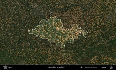 Montdidier. Fransa 'nın idari alanı, Nisan 2021' de çekilen Kopernik Sentinel karolarından oluşan koyu renkli bir uydu görüntüsü üzerinde vurgulandı ve özetlendi.