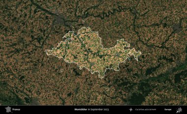 Montdidier. Fransa 'nın idari alanı, Eylül 2023' te çekilen Kopernik Nöbetçi karolarından oluşan koyu renkli bir uydu görüntüsü üzerinde vurgulandı ve özetlendi.