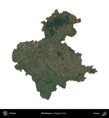 Montlucon 'da. Fransa 'nın idari bölgesi, Ağustos 2024' te çekilen Kopernik Nöbetçi karolarından oluşan bir uydu görüntüsüyle beyaza izole edildi.